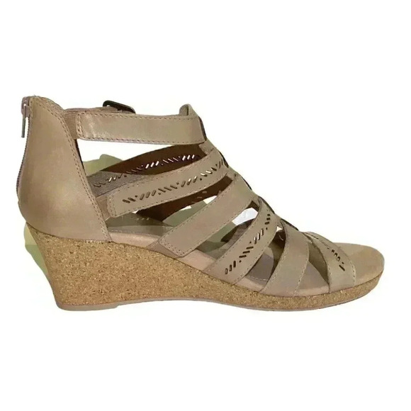 Earth Woodland Sunny Womens 9 40 Strappy Wedge Sandals Beige Leather NEW - Picture 4 of 7